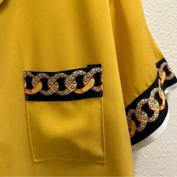 Tau Hin Yellow Chains Detail Button Front Women's Top Plus Size XXL - Picture 4 of 8